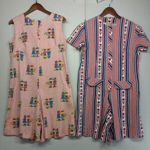 VTG Handmade Jumper Lot of 2 Sailboat Rag Doll Novelty Print Romper Sun Suit